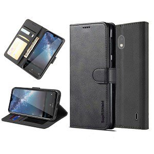 Nokia 2.2 Genuine SupRShield Wallet Leather Flip Stand Case Cover (Black)