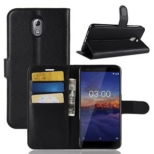 Nokia 3.1 Genuine Wallet Leather Flip Stand Case Cover (Black)