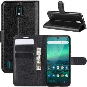 Nokia 1.3 Genuine Wallet Leather Flip Stand Case Cover (Black)