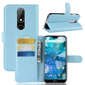 Nokia 7.1 Genuine Wallet Leather Flip Stand Case Cover (Sky Blue)