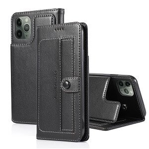 Apple iPhone 11 Pro Max Wallet SupRShield Leather Flip Stand Case Cover (Black)
