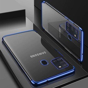 Samsung Galaxy A21s Luxury Case Plating Clear Matte Transparent Protective Gel Cover (Blue)