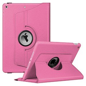 iPad 7th Gen Leather Case 360 Degree Rotating Smart Stand Cover (Hot Pink)