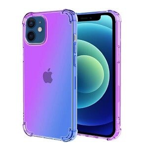 Apple iPhone 12 Heavy Duty Soft Clear Gel Shockproof Tough Case Cover (Blue+Purple)