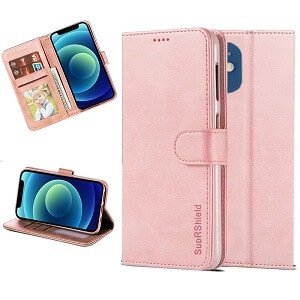 Apple iPhone 12 Wallet Flip Case Leather Card Slots Cover (Rose Gold)