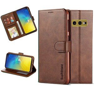 Samsung Galaxy S10e Wallet Case Flip Leather Card Slots Cover (Coffee)