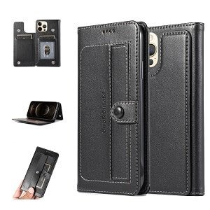 Apple iPhone 12 Pro Wallet Case Flip Leather Card Slots Magnetic Stand Cover (Black)