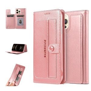 Apple iPhone 12 Pro Wallet Case Flip Leather Card Slots Magnetic Stand Cover (Rose Gold)