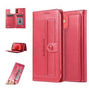 Apple iPhone 12 mini Wallet Case Flip Leather Card Slots Magnetic Stand Cover (Hot Pink)