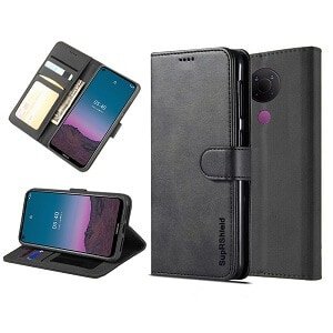 Nokia 5.4 Wallet Case Flip Leather Card Slots Magnetic Stand Cover (Black)