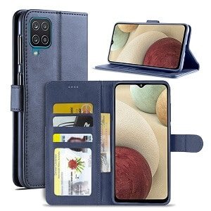 Samsung Galaxy A12 Wallet Case Flip Leather Card Slots Magnetic Stand Cover (Navy Blue)