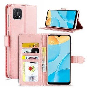 Oppo A15 SupRShield Wallet Leather Card Holder Flip Protective Shockproof Magnetic Case Cover (Rose Gold)