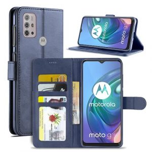 Motorola Moto G10 Wallet Case Flip Leather Card Slots Magnetic Stand Cover (Navy Blue)