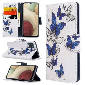 Samsung Galaxy A12 Wallet Case Flip Leather Card Slots Magnetic Stand Cover (White Butterfly)