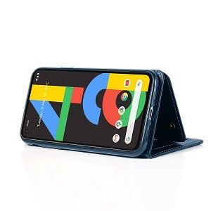 Google Pixel 4a Wallet Case Flip Leather Card Slots Magnetic Stand Cover (Navy Blue)