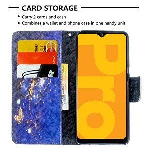 Optus X Pro Wallet Case Flip Leather Card Slots Magnetic Stand Cover (Blue Butterfly)