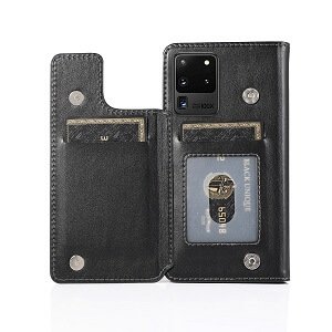 Samsung Galaxy S20 Ultra SupRShield Wallet Leather Card Holder Flip Protective Shockproof Magnetic Case Cover (Black Style 2)