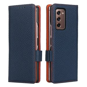 Samsung Galaxy Z Fold 2 Wallet Case Flip Leather Card Slots Magnetic Stand Cover (Navy Blue)