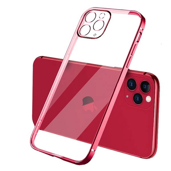 Apple iPhone 12 Pro Max Clear Case Luxury Plating Transparent Hard PC Back Cover (Red)