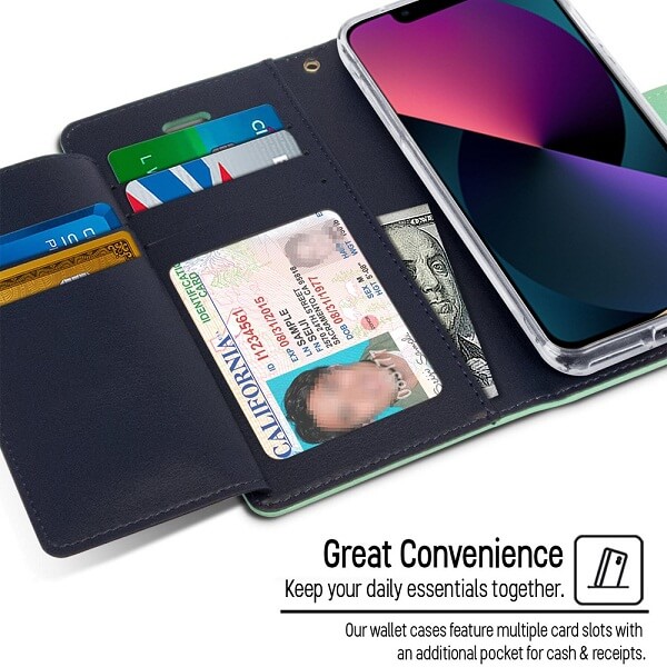Goospery Apple iPhone 13 Rich Diary Wallet Flip Case Leather Card Slots Magnetic Cover (Aqua) IP13-RIC-MNT