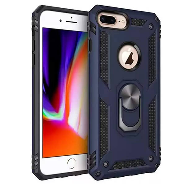 Apple iPhone 7 Plus 8 Plus Magnetic Ring Rugged Shockproof Case Heavy Duty Protective Back Cover (Navy Blue)